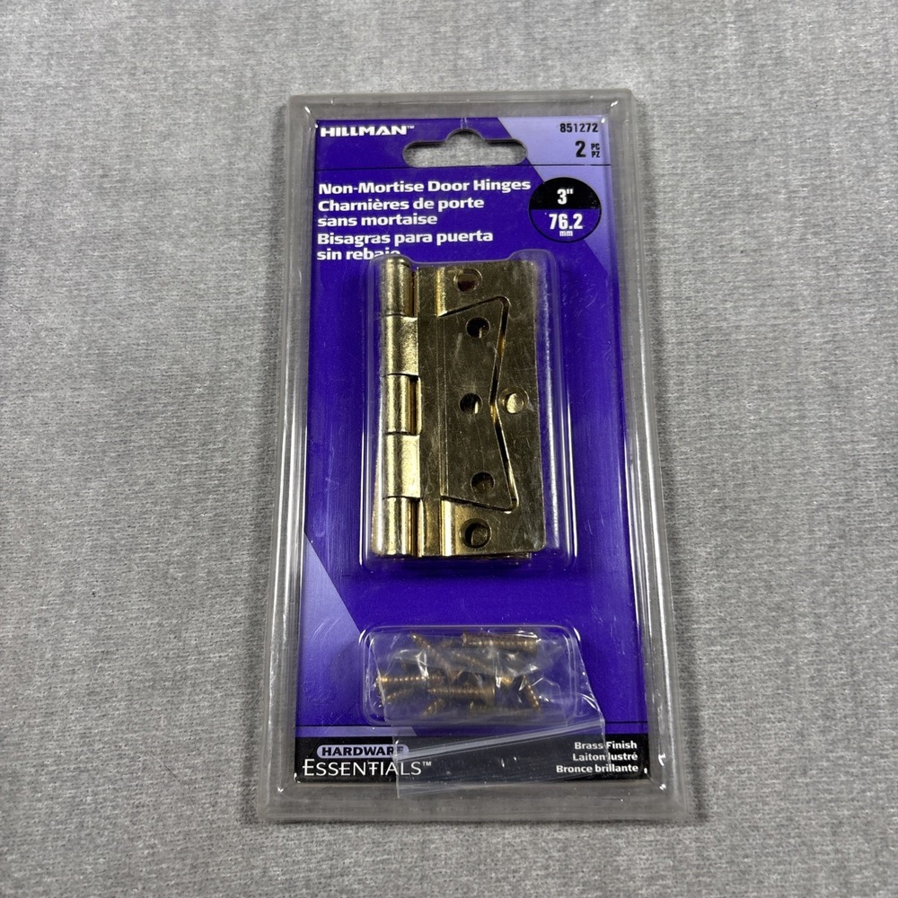 Hillman Door Hinges 851272 Hardware Essentials 2 pc Non-Mortise 3" Brass Finish